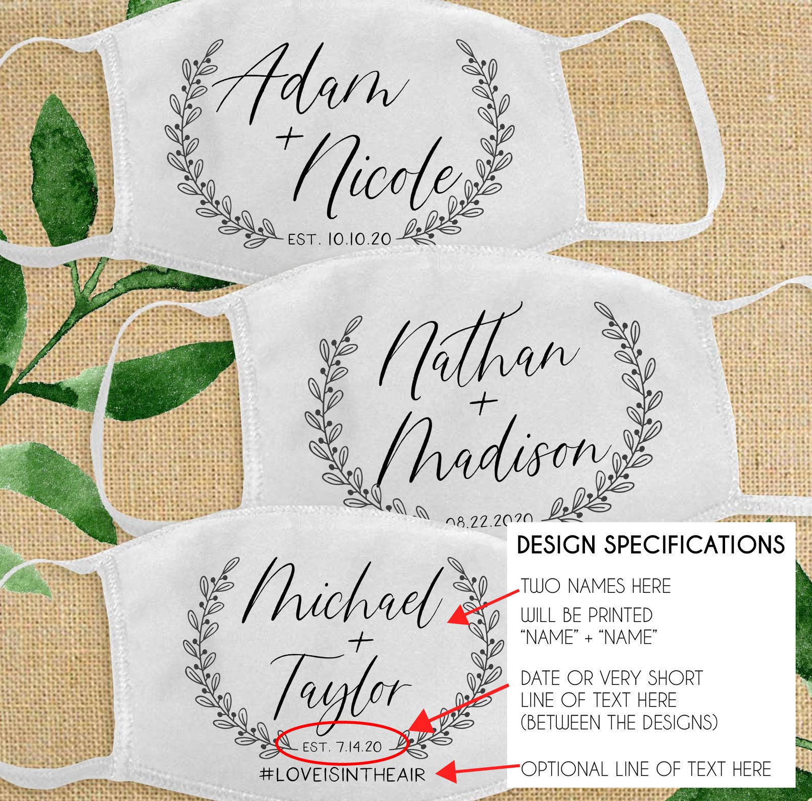 Personalized Face Masks for Wedding Guests Custom Wedding Etsy