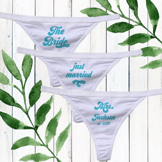 Personalized Bride Underwear - Custom Thong Panties: Mrs. Last Name + Year  - Something Blue - Bridal Shower Gifts - Monogrammed Lingerie Set by Joy &  Chaos