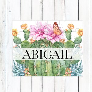 Toddler Girl Gifts - Personalized Puzzle | Birthday Gift for 3, 4 & 5 Year Old Girls | Custom Kids Name Puzzle - Floral Butterfly Cactus bild 2