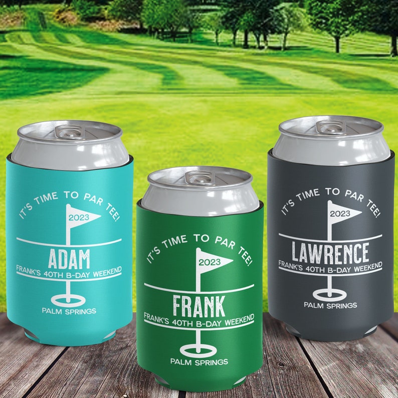 Golf Bachelor Party Favor Can Coolers in Bulk Custom Golf Can Cooler Set Groomsmen Gifts Golf Trip Beer Can Sleeves image 1