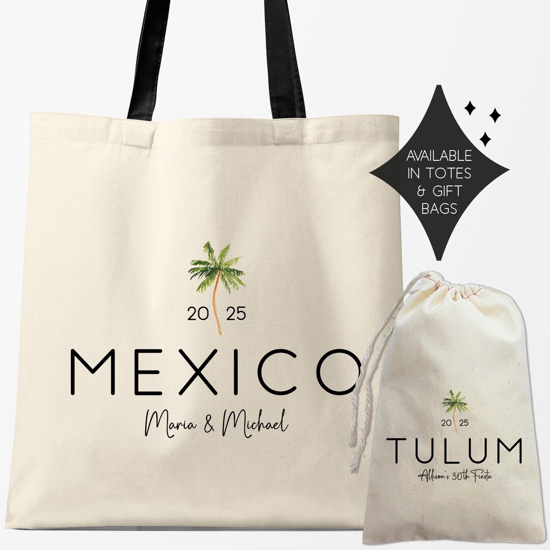 Palm Tree Mexico Wedding or Bachelorette Tote Bags | Cancun Tulum Cabo ...