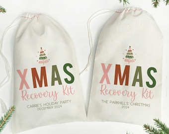 Boho Xmas Party Favor Bags, Personalized Christmas Recovery Kit, Custom Modern Holiday Party Hangover Kit, Bachelor or Bachelorette Party
