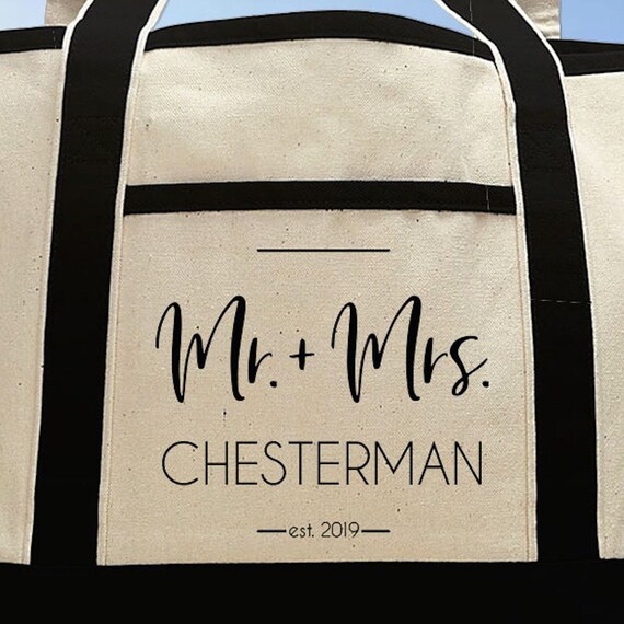 Custom Honeymoon Beach Tote Bag Newlywed Gift Just Married Mr and Mrs Beach Bag Personalized Tote Bag Etsy
