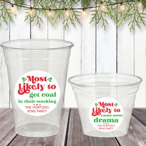 Friendsmas Decor - Christmas Most Likely To Custom Cup Stickers - Adult Holiday Party Decor, Waterproof Christmas Bachelorette Favor Labels