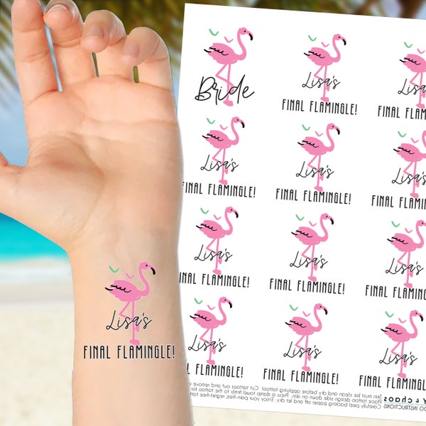 Bachelorette Tattoos - Final Flamingle - Flamingo Bachelorette Party Favors - Custom Temporary Tattoos - Personalized Fake Tattoo Pack of 12