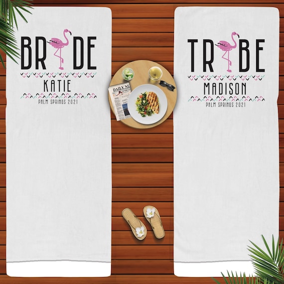 Miami Bachelorette Flamingo Bride Tribe Beach Towels Custom Last Flamingle Palm Springs Il_570xn