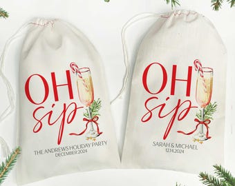 Oh Sip Holiday Gift Bag, Holiday Party Favors, Christmas Party Bag, Personalized Hangover Kit, Holiday Bachelor or Bachelorette Party Favor