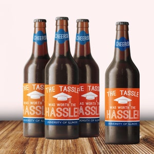 Graduation Beer Label Gift - Custom Graduation Gift for College Grad, Funny Graduation Beer Stickers, The Tassel was Worth The Hassle Decals