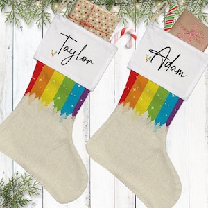Personalized Rainbow Christmas Stocking with Name: LGBT Holiday Décor & Gifts