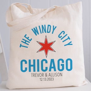 Custom Chicago Tote Bags, Chicago Wedding Welcome Bags, Chicago Bachelorette Party Totes, Personalized Chicago Canvas Gift Bags with Handles