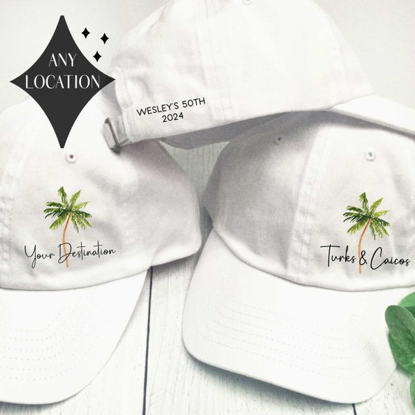 Palm Tree Turks and Caicos Hats - Destination Wedding Hats - Custom Beach Hats - Turks and Caicos Vacation Gifts - Caribbean Girls Trip Hats