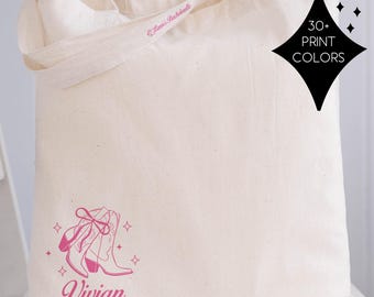 Personalized Cowgirl Boot Tote Bag with Name, Custom Nashville Bachelorette Bag, Bridesmaid Gift, Birthday favors Country Western Girls Trip