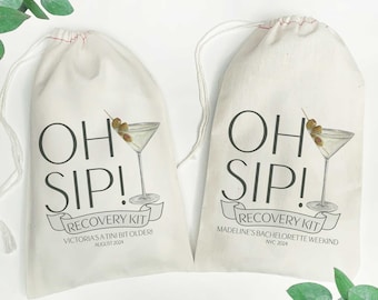 Martini Favor Bags - Oh Sip Recovery Kit Bags - Custom Cocktail Favors - Birthday Hangover Kit Bags - Alcohol Favors for Wedding - Gift Bags