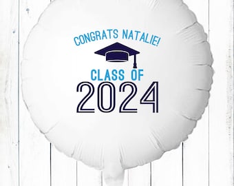 Congrats Grad Balloon 2024 Graduation Balloon Personalized Gift - Grad Party Photo Prop - Large Mylar Balloon with Name for Balloon Bouquet