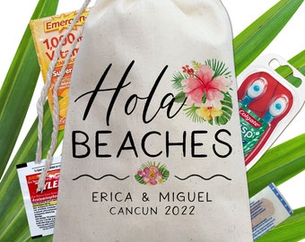 Mexico Wedding Favor Bags - Hola Beaches Fiesta Party Favors - Caribbean Wedding Welcome Bags - Mexican Bachelorette Custom Girls Trip Gifts