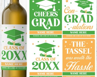 Graduation Wine Labels - Class of 2024 - Graduation Party Decorations - Custom Wine Bottle Stickers - College Graduation Party Supplies