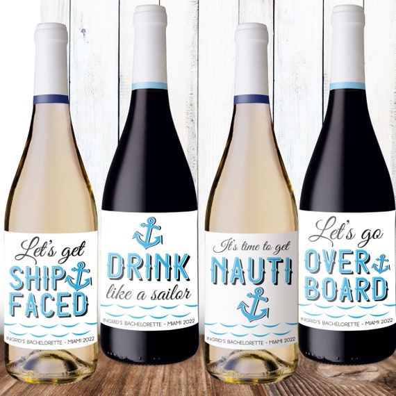 Nautical Party Decor - Custom Wine Labels - Boat & Ship Decorations for Nauti Bachelorette, Yacht Party - Personalized Wine Bottle Stickers Il_570xn
