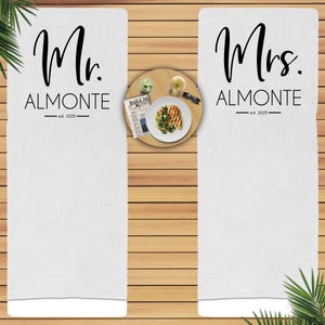 Mr & Mrs Honeymoon Beach Towel with Names| Engagement or Newlywed Gift for Couple | Personalized Wedding Gift