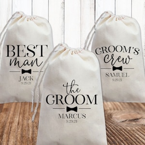 Groomsmen Gift Bags - Personalized Groom's Crew Wedding Favor Bags - Best Man + Groomsman Proposal - Father of the Bride or Groom Gifts