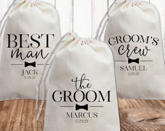 Groomsmen Gift Bags - Personalized Groom's Crew Wedding Favor Bags - Best Man + Groomsman Proposal - Father of the Bride or Groom Gifts