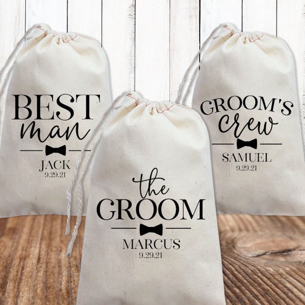 Groomsmen Gift Bags - Personalized Groom's Crew Wedding Favor Bags - Best Man + Groomsman Proposal - Father of the Bride or Groom Gifts