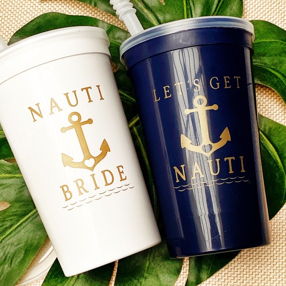 Nautical Bachelorette Party Cups with Straws and Lids, Boat Party