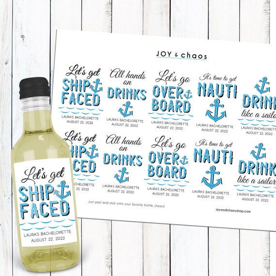Nautical Party Favors - Custom Mini Wine Labels - Adult Party Favors for Boat Birthday - Nautical Bachelor Party Mini Liquor Bottle Stickers Il_570xn