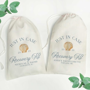 Just in Case Seashell Recovery Kit Gift Bags | Custom Bachelorette Party Hangover Favor | Coastal Hangover Bag | Last Toast on the Coast
