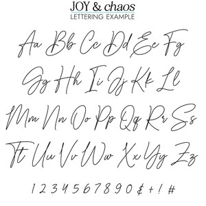 May include: A handwritten font alphabet in black ink on a white background. The alphabet includes uppercase and lowercase letters, numbers, and symbols. The font is a cursive script style.