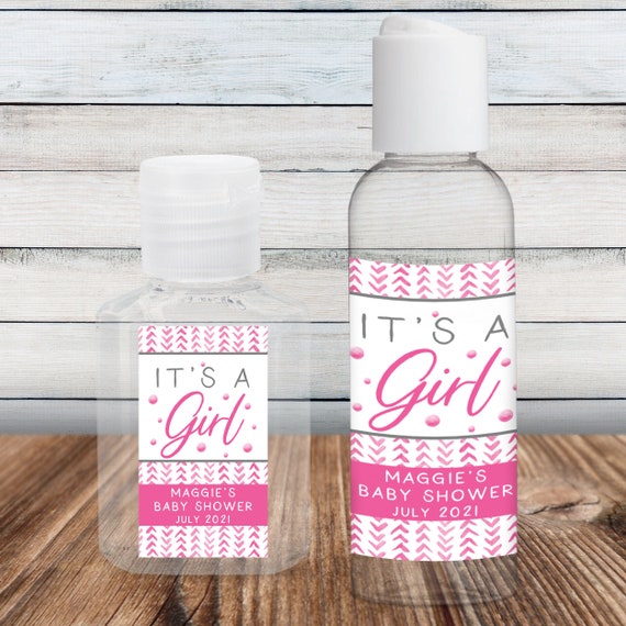Pink Baby Shower Favors It's a Girl Hand Sanitizer Labels + Bottles