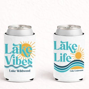 Personalized Lake Vibes or Lake Life Can Coolers | Lake Bachelorette Party Favors | Girls Trip & Family Vacation Gifts image 2