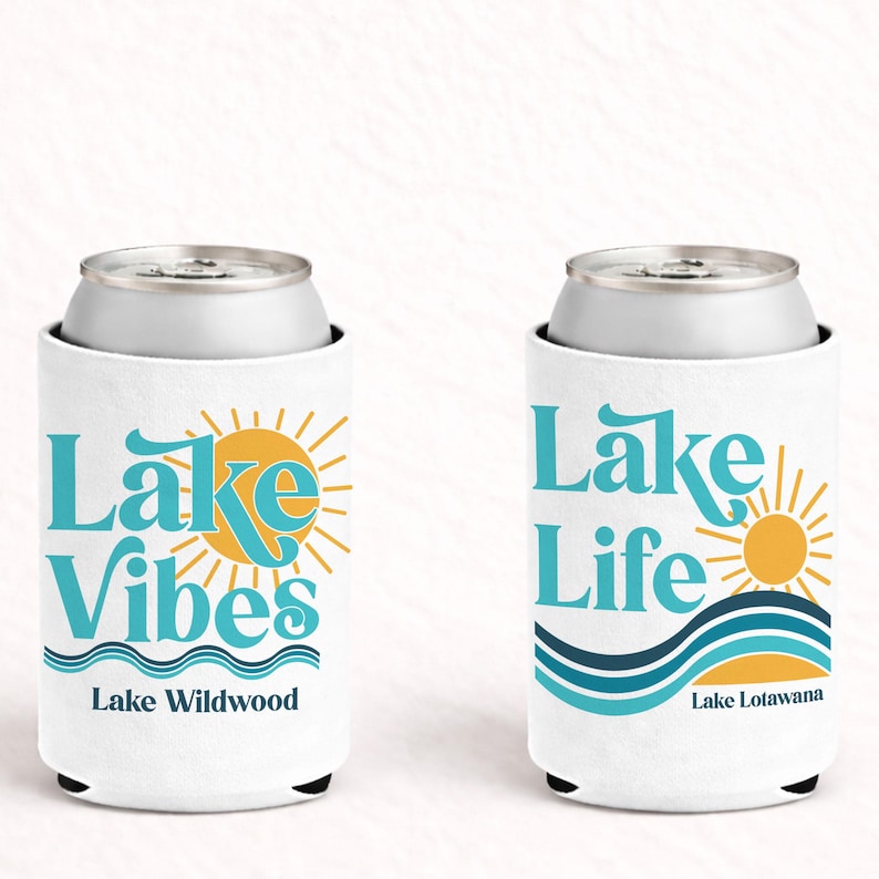 Personalized Lake Vibes or Lake Life Can Coolers | Lake Bachelorette Party Favors | Girls Trip & Family Vacation Gifts image 2