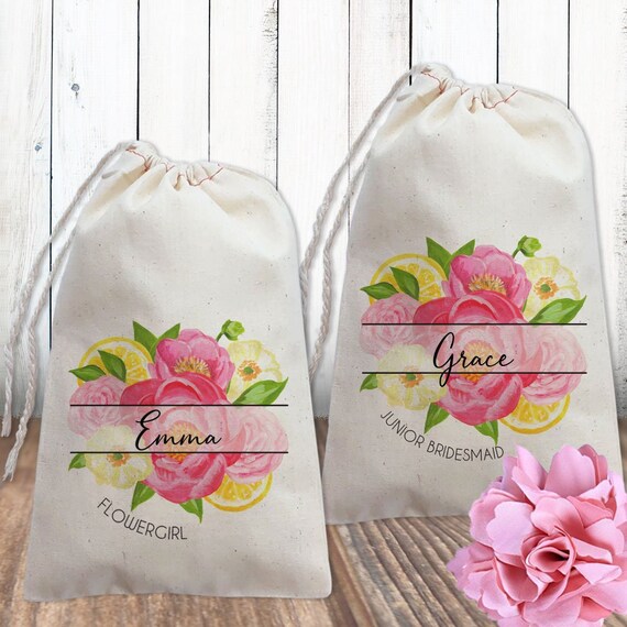 PERSONALISED Name Flower Girl Party Bag Wedding Gift Bag Pouch Make Up Bag