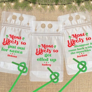 Christmas Most Likely To Drink Pouches - Custom Wine Pouch for Adult Holiday Party - Funny Friendsmas Party Favors - Christmas Party Cups