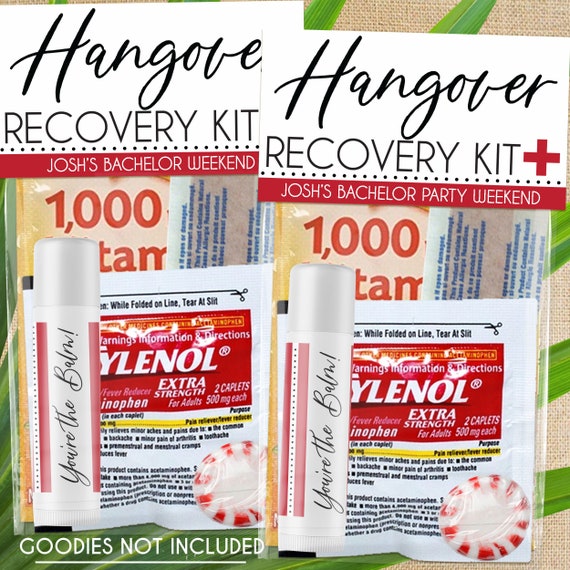 Bachelor Party Favor Hangover Kit Bags, Personalized Survival Kits, Men's Recovery Kit Bags