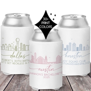 Custom Texas Can Cooler | Austin Girls Trip Custom Can Cooler | Personalized Houston Dallas San Antonio Bachelorette or Birthday Party Favor