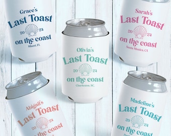 Last Toast on the Coast Can Coolers - Coastal Bachelorette Party Favors - Custom Can Cozies for Beach Bridal Shower - Personalized Can Cozy