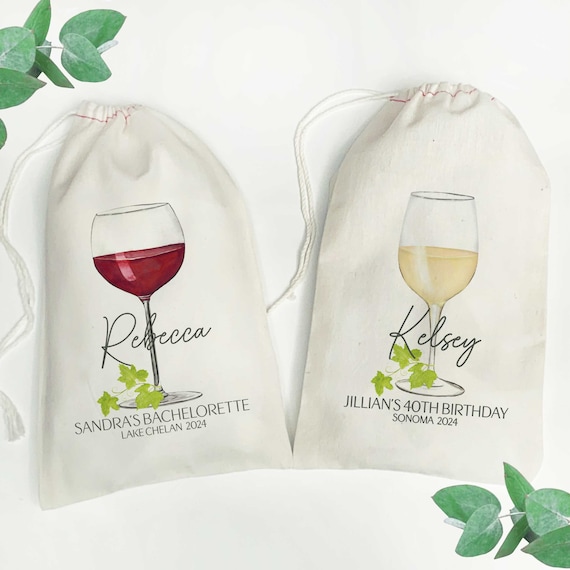 Wine Gift Bags with Names - Wine Hangover Recovery Kits - Winery Birthday Party Favor Bags - Napa Bachelorette - Sonoma Wine Girls Trip Bags