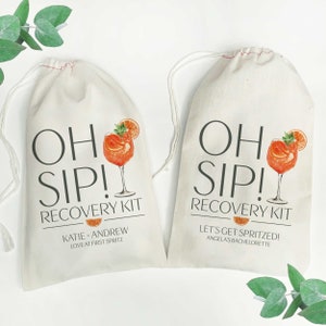 Aperol Spritz Favors - Oh Sip Recovery Kit Bags - Wedding Cocktail Favor Bags - Custom Hangover Kit Bags - Bachelorette Hangover Bags