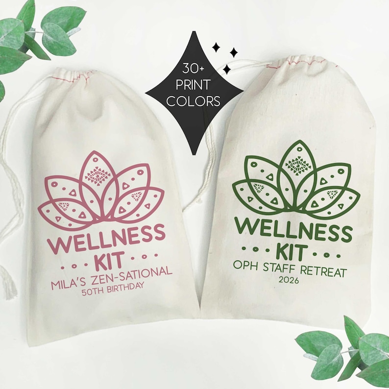 Wellness Kit Gift Bags | Yoga Retreat & Spa Day Favor Bags | Lotus Flower Self Care Gifts Bild 1