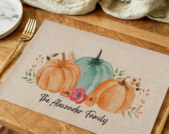 Élégants sets de table citrouilles aquarelles personnalisés : décoration de table d'automne personnalisée