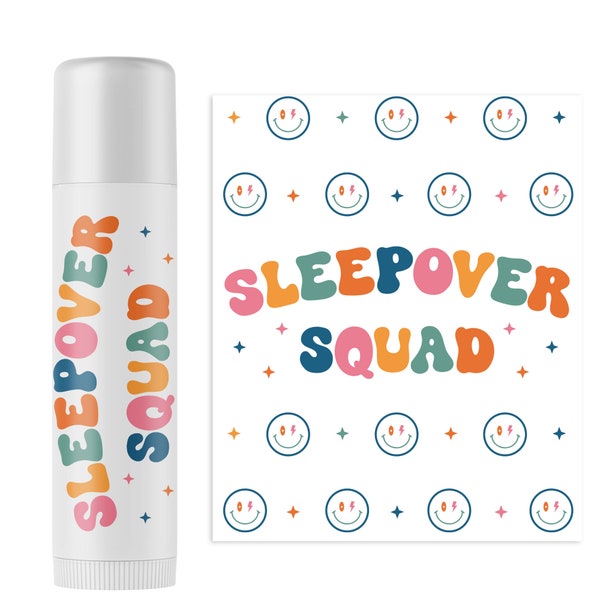 Retro Sleepover Squad Lip Balm - Sleepover Party Favors - Slumber Party Gift Bag Fillers - Sleepover Birthday Lip Balm - 70s Smiley Face