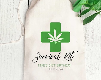 Cannabis Survival Kit Bags, Weed Party Favors, Adult Favor Bags, Custom Gift Bags with Marijuana Leaf Print, Funny Stoner Party Supplies