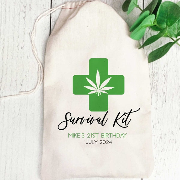 Cannabis Survival Kit Bags, Weed Party Favors, Adult Favor Bags, Custom Gift Bags with Marijuana Leaf Print, Funny Stoner Party Supplies