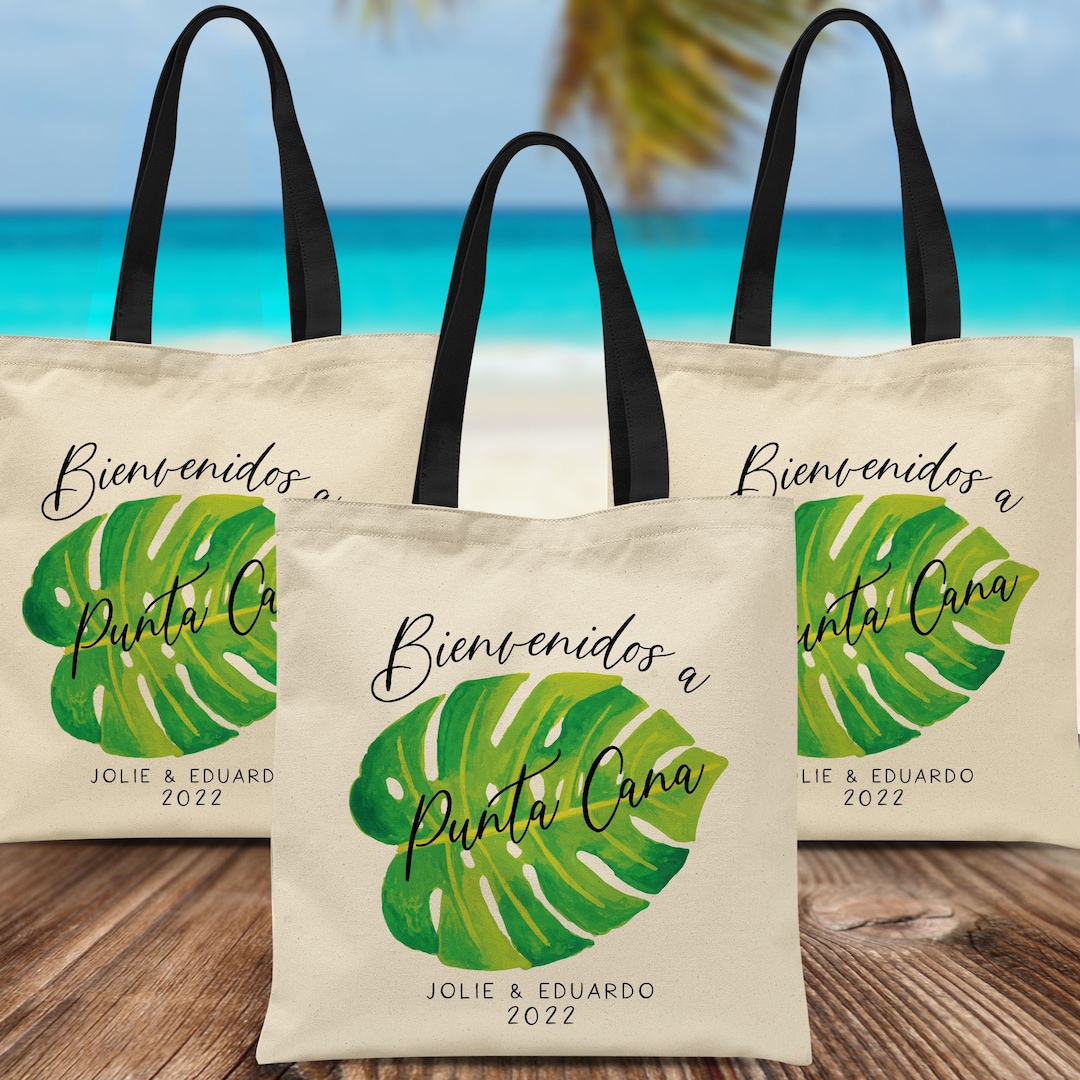 Mexico Wedding Welcome Bags With Tropical Leaf - Custom Canvas Tote ...