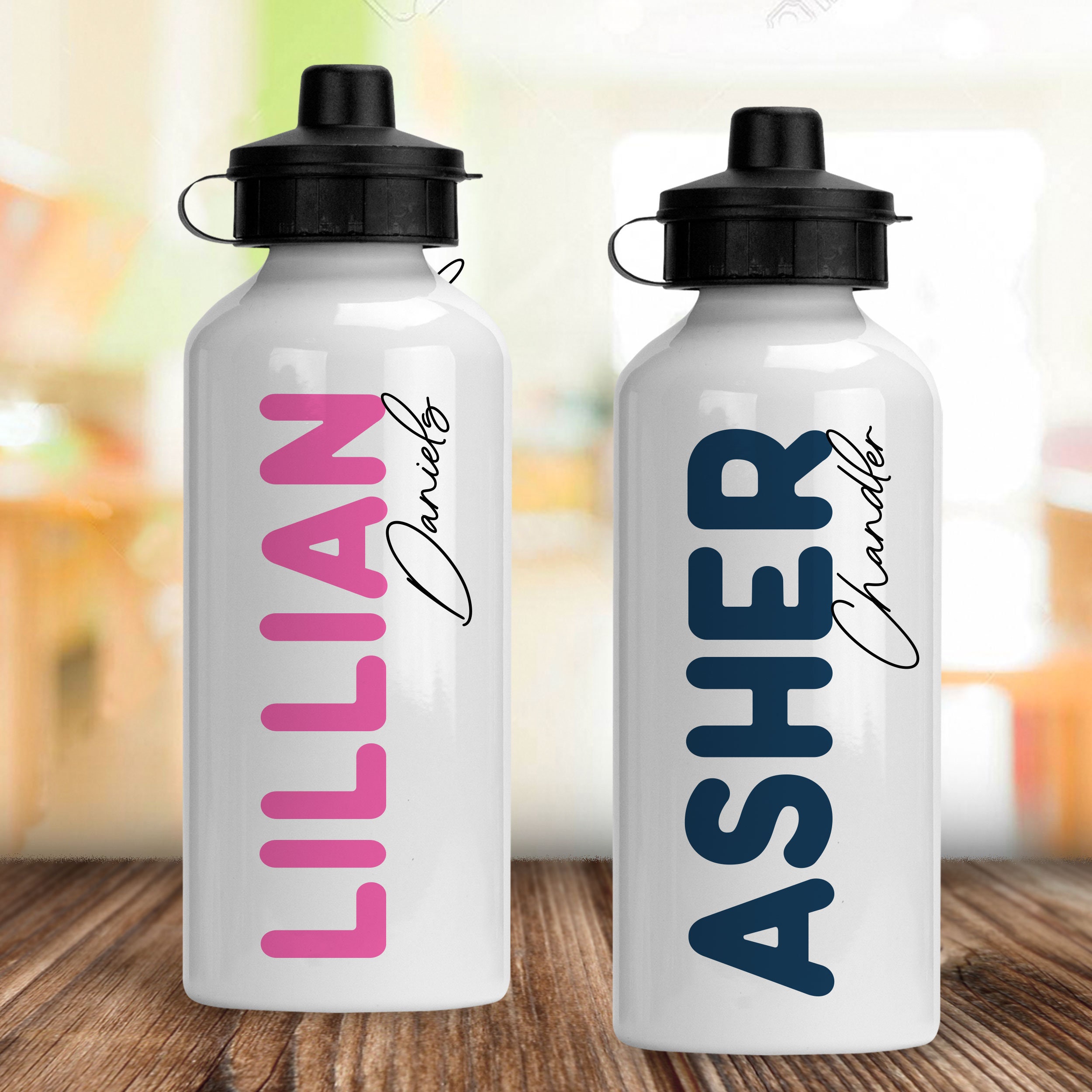 Your Custom Printed 20oz Aluminum Water Bottle Dishwasher Safe, Printed on  BOTH Sides, Comes W/ Pull Top, Twist Cap & Mini Carabiner 