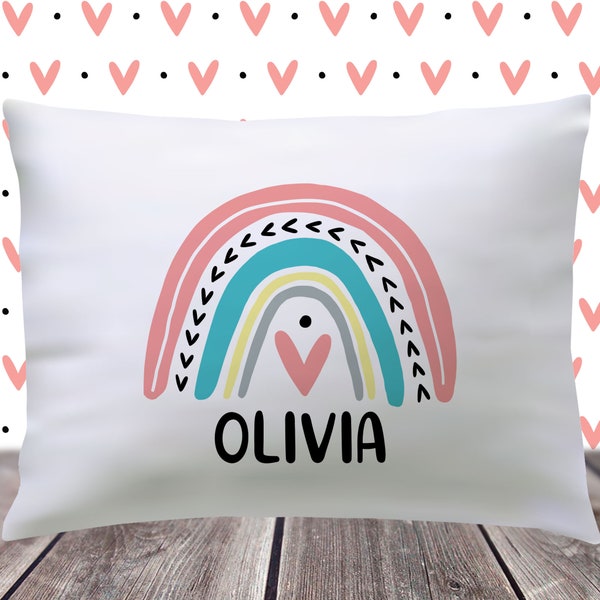 Girls Pillows Rainbow Room Decor - Personalized Pillowcase Boho Modern Pink Rainbow - Tween Girls Monogrammed Bedding