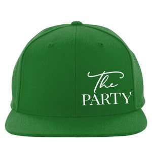 May include: A green baseball cap with a white embroidered design that says "The PARTY".