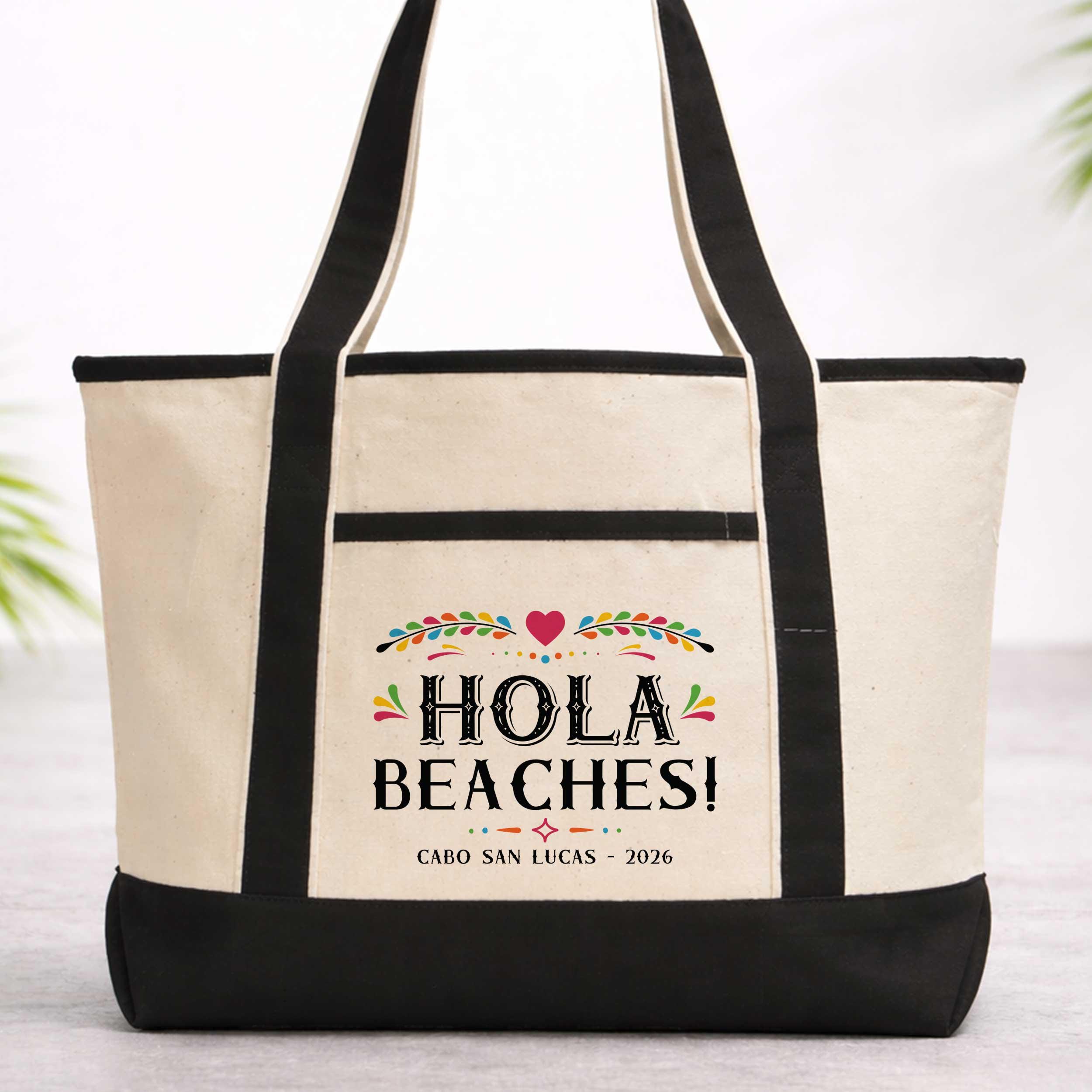 Mexico Vacation Canvas Beach Tote | Custom Hola Beaches & Fiesta Siesta ...