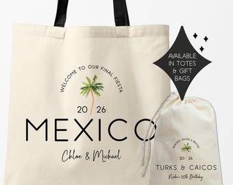 Palm Tree Mexico Wedding or Bachelorette Tote Bags | Cancun Tulum Cabo Gift Bag | Custom Welcome Bag Gift | Girls Trip Favor | Tropical Tote